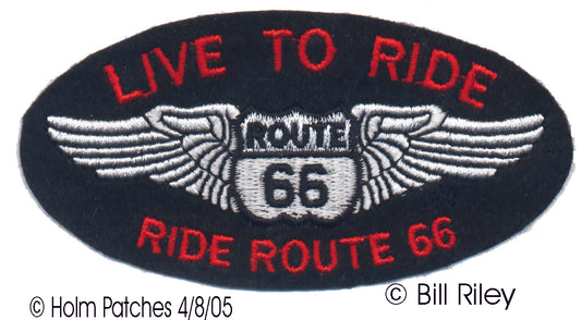 LIVE TO RIDE Route 66 Souvenir Patch Red Text - 0066-LIVE-36