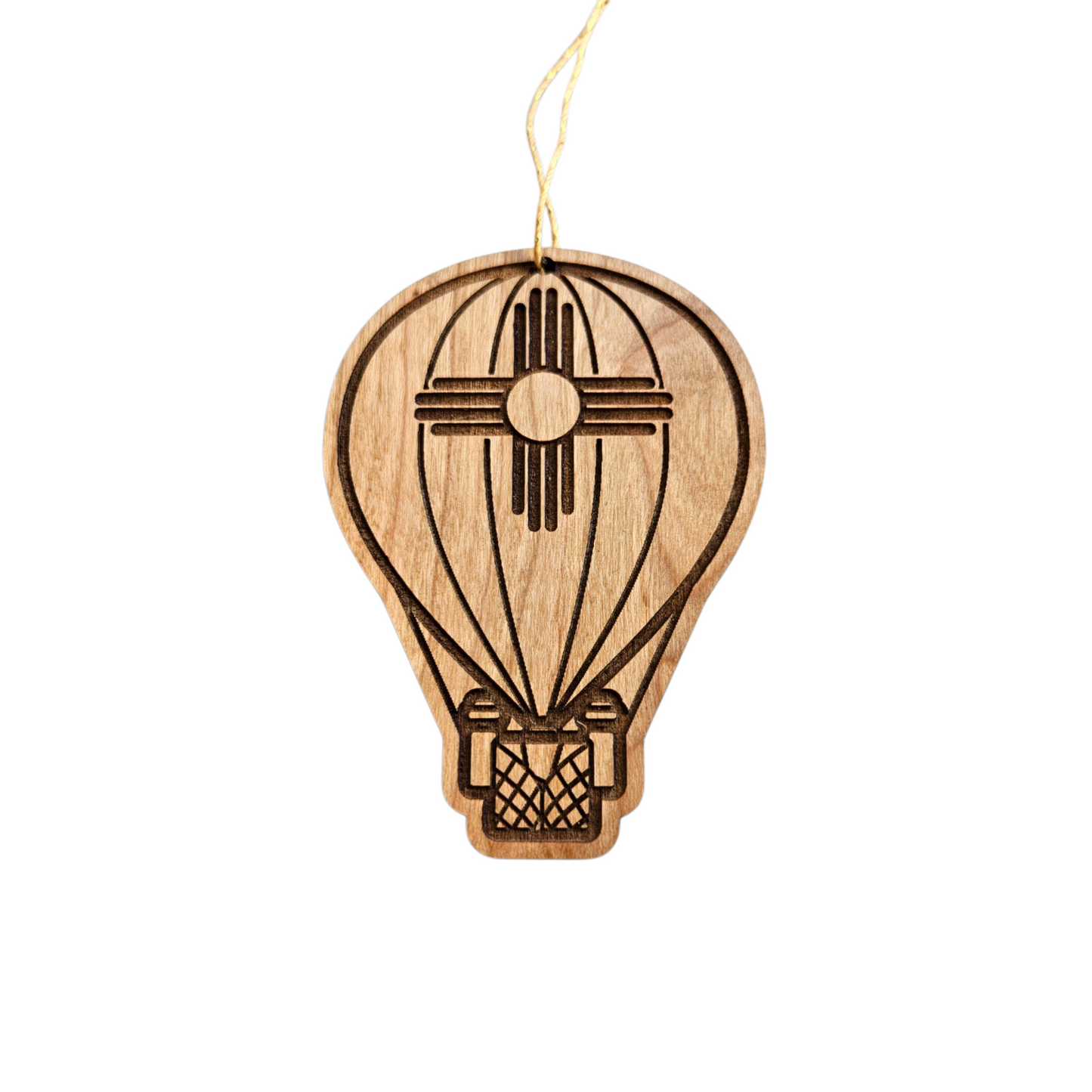 New Mexico Wood Ornament - NM Hot Air Balloon with Zia - Handmade in USA - 15796