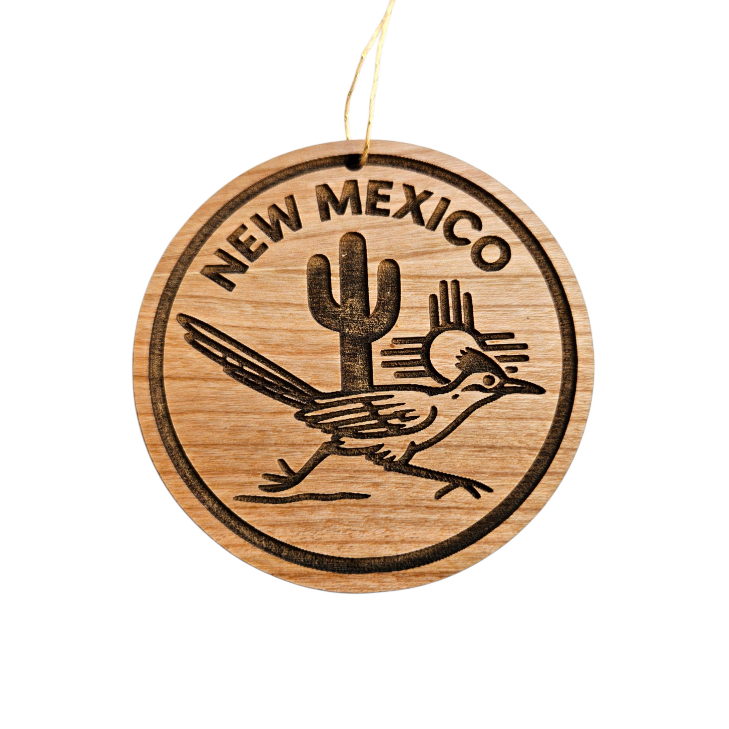 New Mexico Wood Ornament - NM Roadrunner Cactus Zia - Handmade in USA - 15797