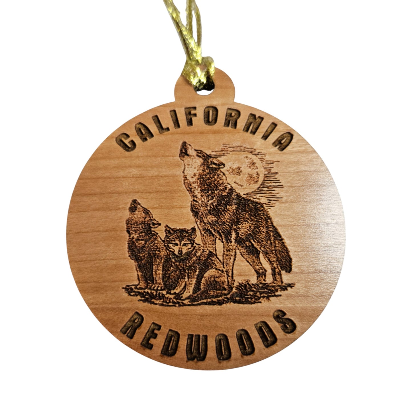 Wolf Family California Redwoods Ornament - Handmade Wood Souvenir - 15808