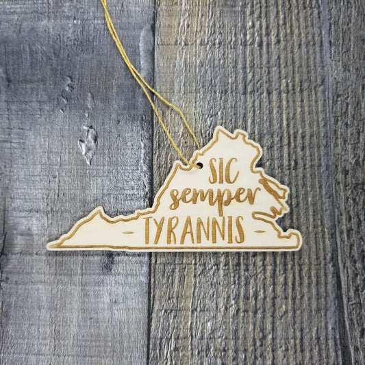 Virginia Ornament - VA State Shape with State Motto - Handmade Wood Ornament Made in USA Christmas Decor