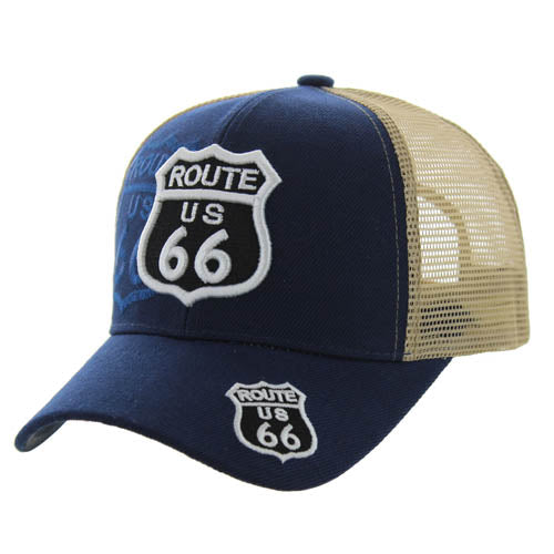 ROUTE 66 Shadow Trucker Mesh Navy and Khaki Cap or Hat - H1048