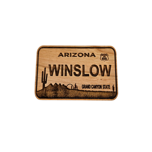 Winslow Arizona Route 66 License Plate Wood Magnet Souvenir - M4051