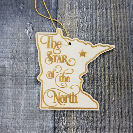 Minnesota Wood Ornament - MN State Shape with State Motto - Handmade Wood Ornament Made in USA Christmas Decor