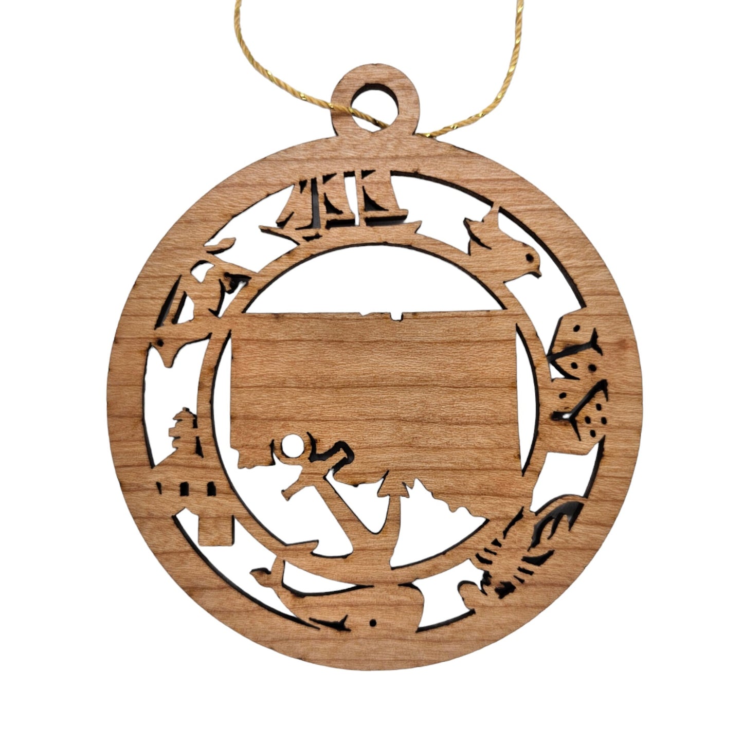 Connecticut Wood Ornament - CT Souvenir - Handmade Wood Ornament Made in USA State Shape The Nutmeg State Dice Lobster Whale Anchor