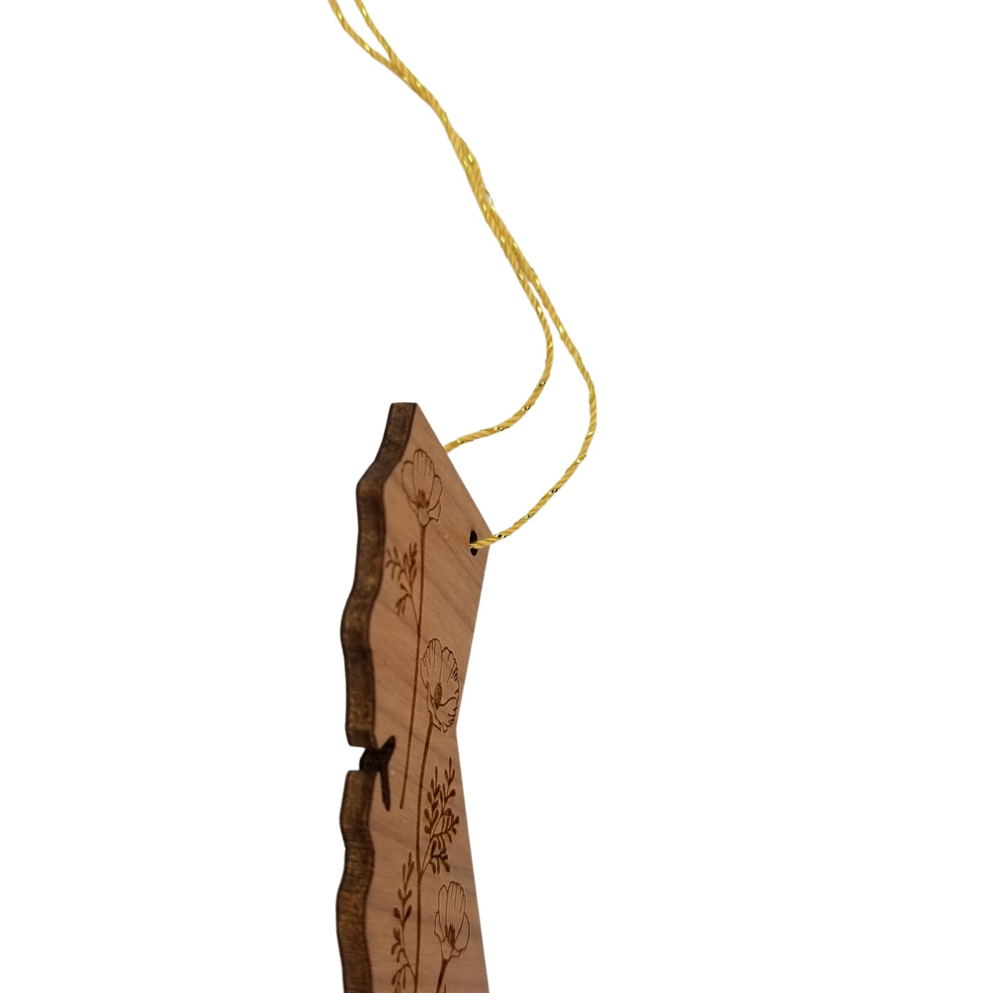 California Wood Ornament - State Shape with State Flowers Poppies CA - Handmade Wood Ornament Made in USA Christmas Decor