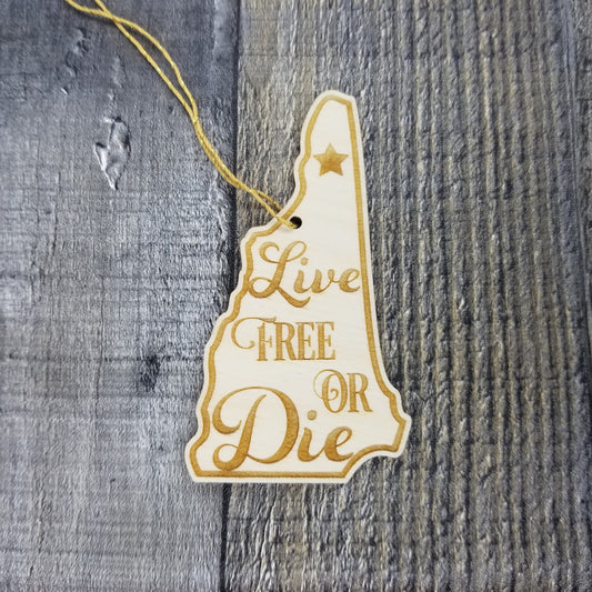New Hampshire Wood Ornament - NH State Shape with State Motto - Handmade Wood Ornament Made in USA Christmas Decor