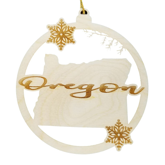 Oregon Wood Ornament - State Shape with Snowflakes Cutout OR - Handmade Wood Ornament Made in USA Christmas Decor