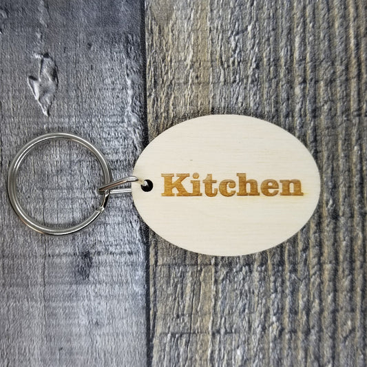 Kitchen Wood Keychain Key Ring Keychain Gift - Key Chain Key Tag Key Ring Key Fob - Kitchen Text Key Marker