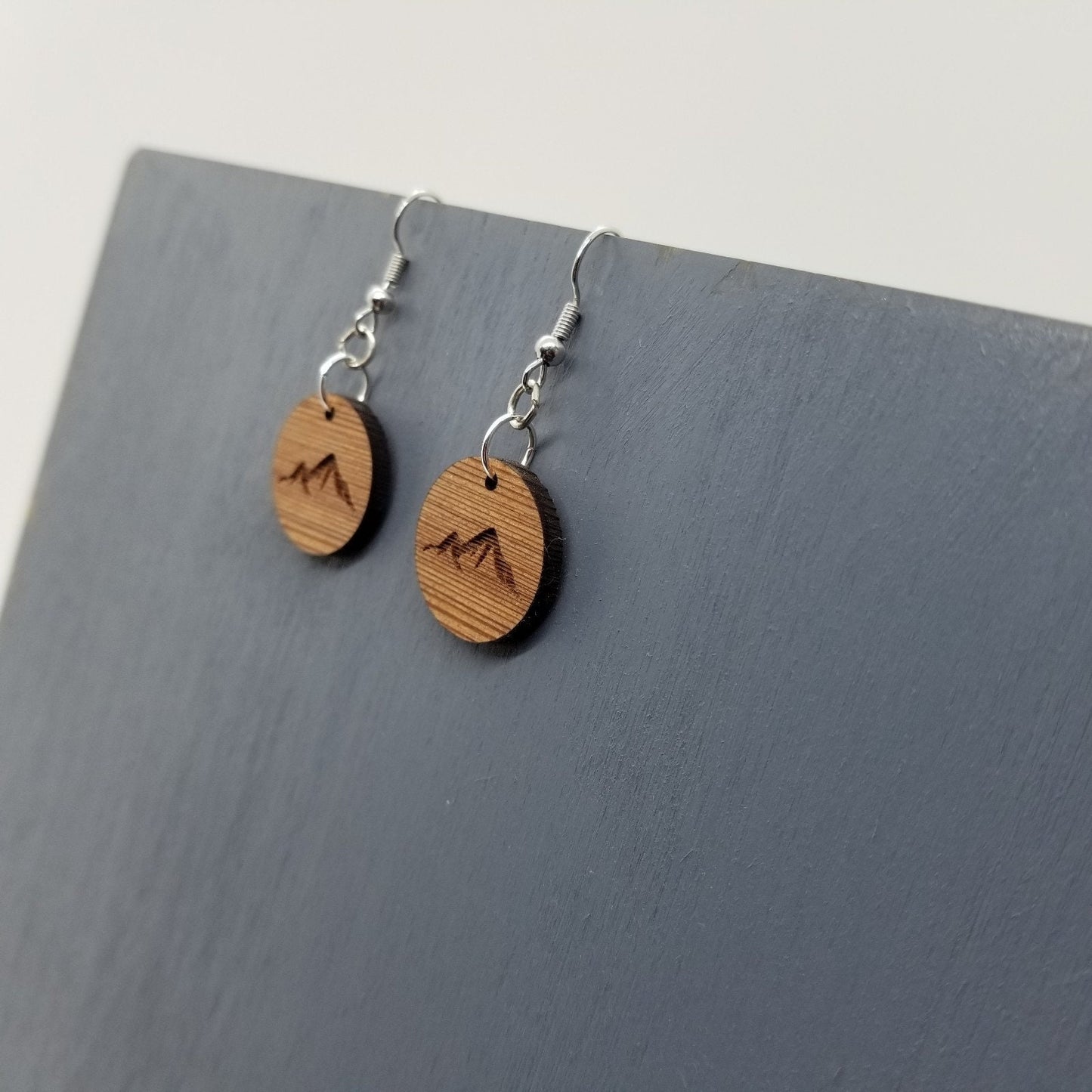 Wood Earrings - Mountain Engraved Wood Earrings - Dangle Earrings - Souvenir Keepsake - Anniversary Gift - D8
