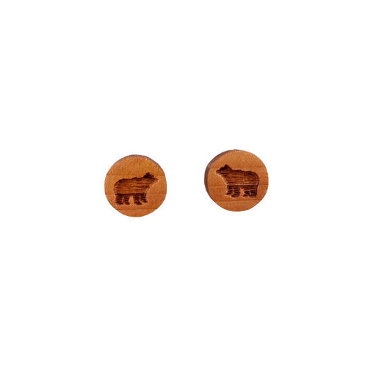 Bear Earrings - Wood Earrings - Stud Earrings - Souvenir Keepsake - Post Earrings - Black Bear Walking - P3