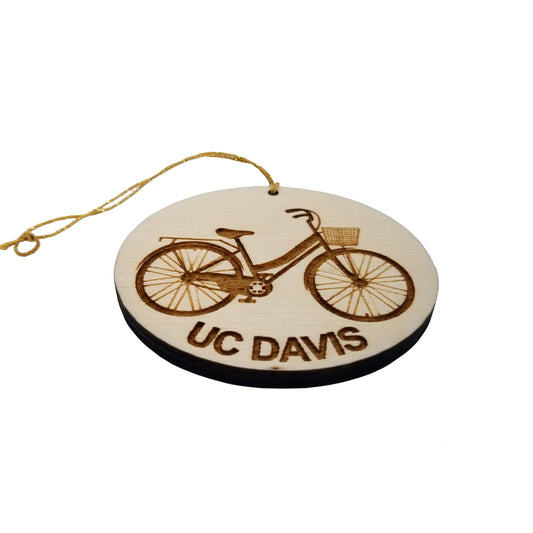 UC Davis Wood Ornament - Womens Bicycle with Basket and Bike Rack - 15030