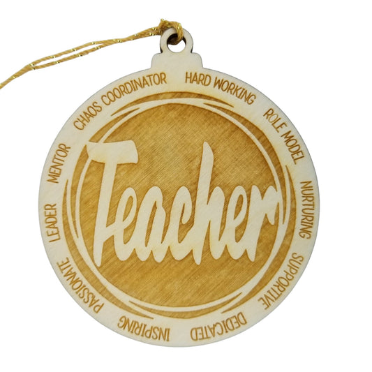 Teacher Christmas Ornament - Character Traits - Handmade Wood Ornament - Gift for Teachers - Teacher Gift Role Model Dedicated Mentor 3.5"
