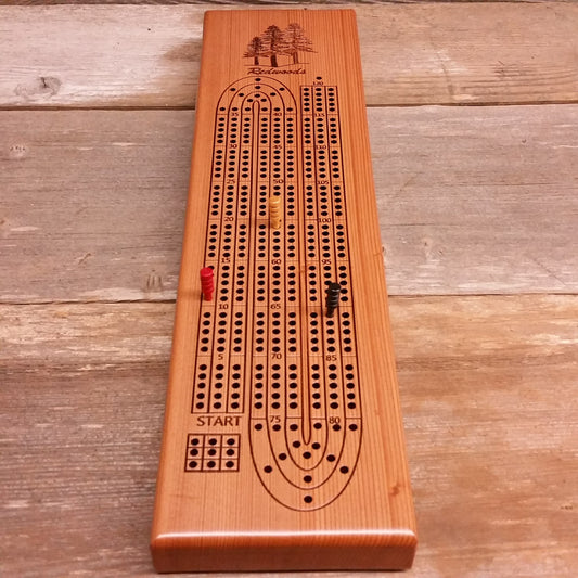 Redwood Wood Cribbage Board Handmade Laser Engraved 3 Player - 3147 ASST