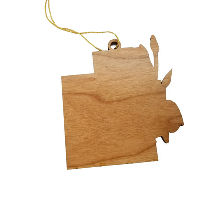Utah Wood Ornament -  UT State Shape with State Flowers Sego Lily - Handmade Wood Ornament Made in USA Christmas Decor - 15551