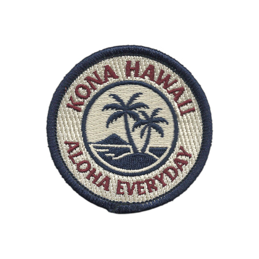 Kona Hawaii Palm Trees Souvenir Embroidered Iron On Patch Circle Blue Border - 10619