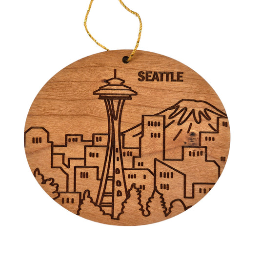 Seattle Washington Skyline Wood Ornament -  WA Souvenir  - Handmade in USA - 15775