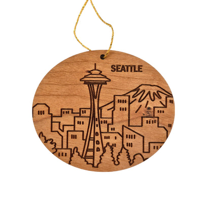 Seattle Washington Skyline Wood Ornament -  WA Souvenir  - Handmade in USA - 15775