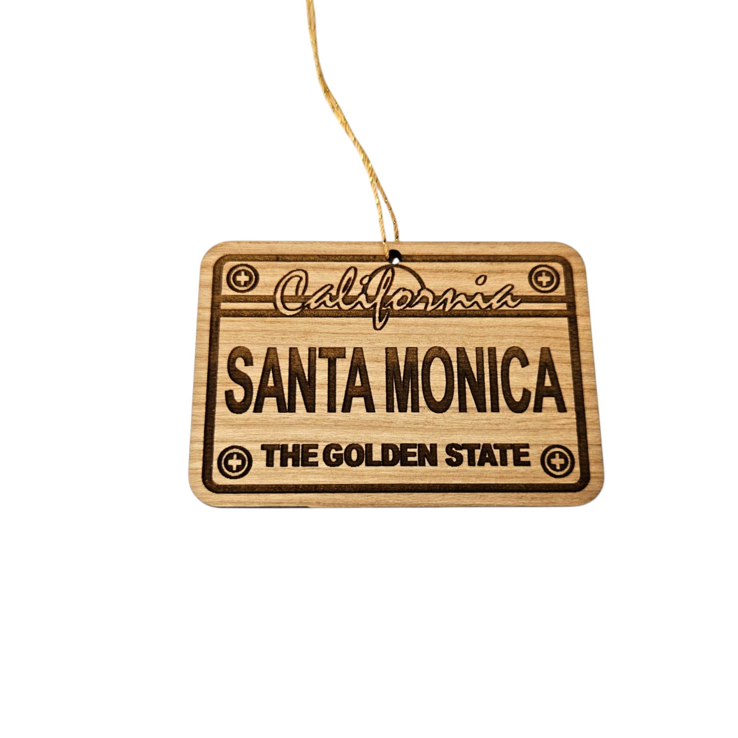 Santa Monica California License Plate Christmas Ornament Handmade Wood Ornament Made in USA Souvenir CA