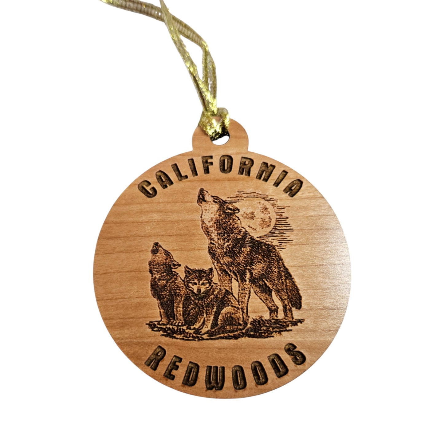 Wolf Family California Redwoods Ornament - Handmade Wood Souvenir - 15808