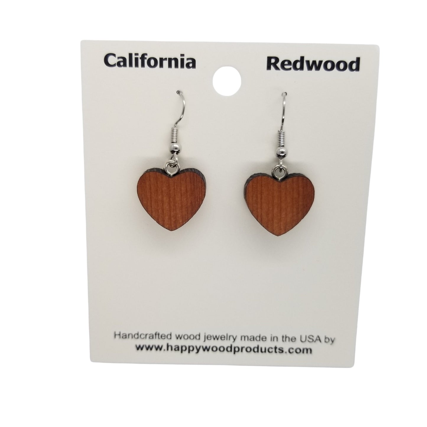 Redwood Earrings - Medium Heart Wood Earrings - California Redwood Dangle Earrings - CA Souvenir - D20