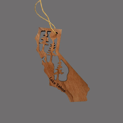 Lake Tahoe Ornament California Shape with Trees - 15749