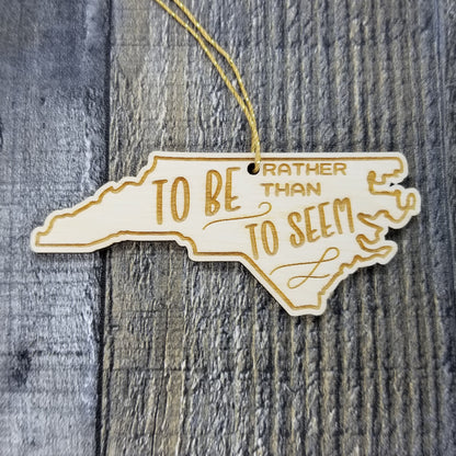 North Carolina Wood Ornament -  State Shape with State Motto - Handmade Wood Ornament Made in USA Christmas Decor