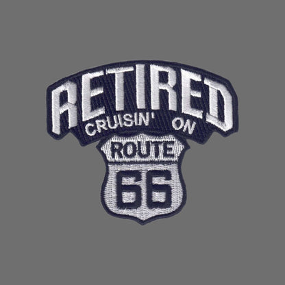 RETIRED CRUISIN' ON ROUTE 66 Souvenir Embroidered Iron On Patch - 6895