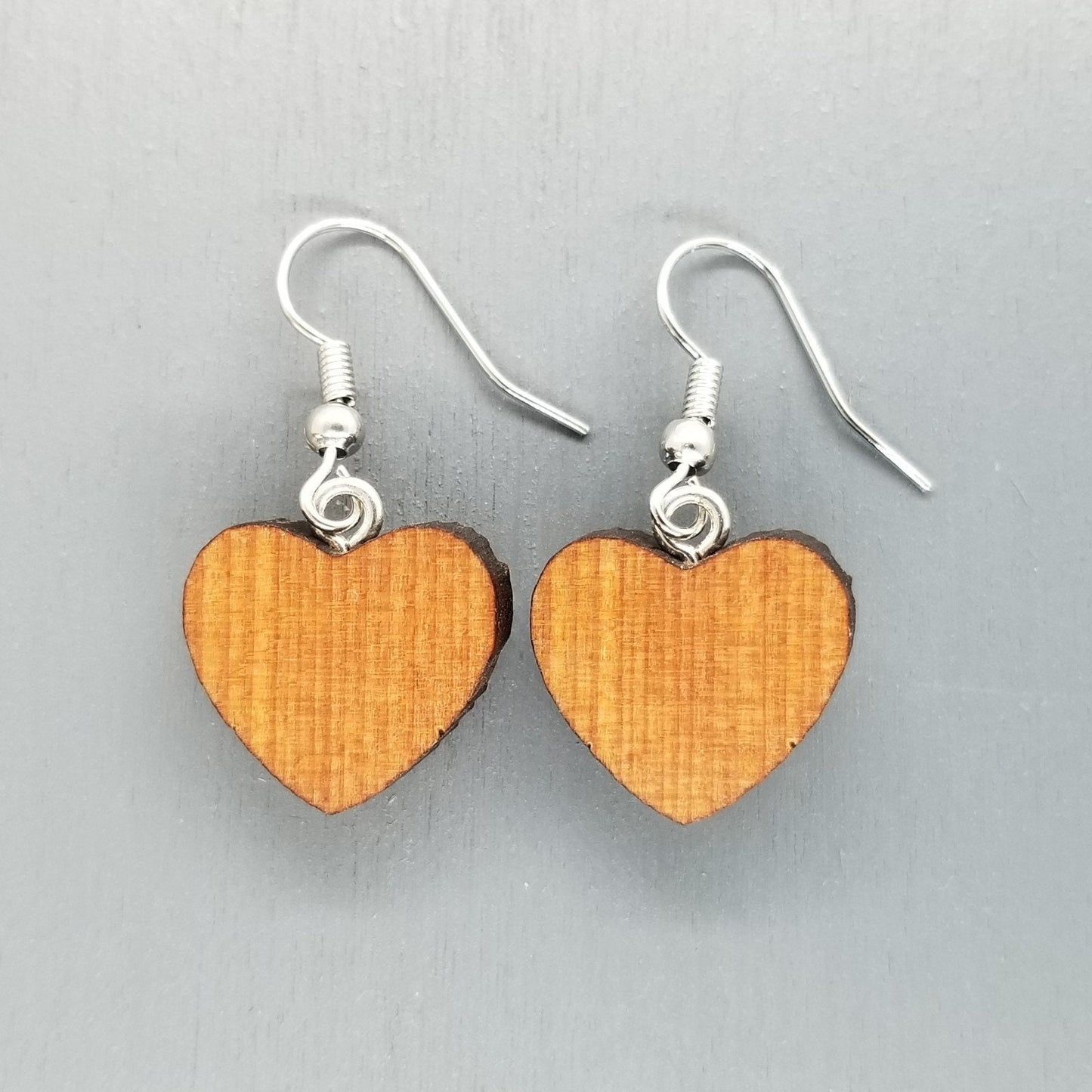 Redwood Earrings - Medium Heart Wood Earrings - California Redwood Dangle Earrings - CA Souvenir - D20