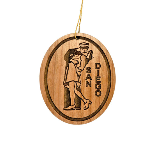 San Diego Nurse and Sailor Kissing Coastal Christmas Ornament Handmade in USA Wood Souvenir  - 15751
