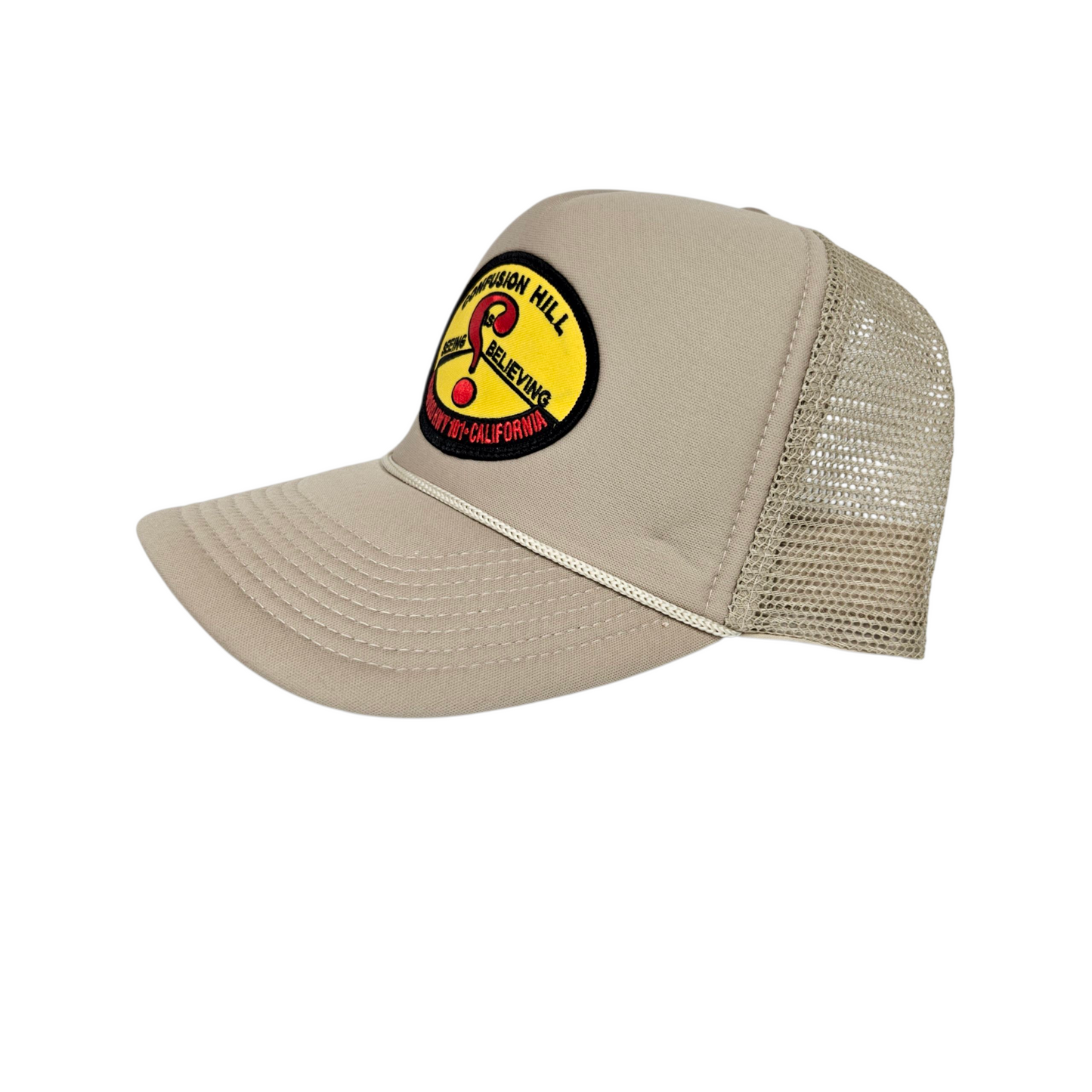Confusion Hill Oval Patch Khaki Trucker Mesh Hat or Cap - H1073