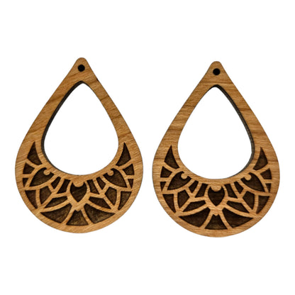 Wood Earrings - Cutout Teardrop Floral Engraved Lightweight Earrings - Dangle Earrings Drop Earrings - D71