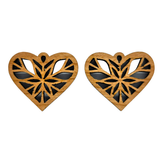 Wood Earrings - Heart Shape Cutout with Star Lightweight Earrings Heart Shaped - Dangle Earrings- D75