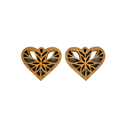 Wood Earrings - Heart Shape Cutout with Star Lightweight Earrings Heart Shaped - Dangle Earrings- D75
