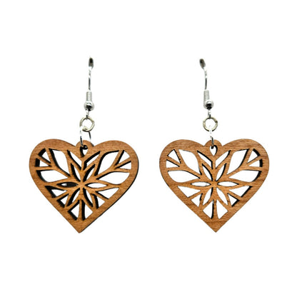 Wood Earrings - Heart Shape Cutout with Star Lightweight Earrings Heart Shaped - Dangle Earrings- D75