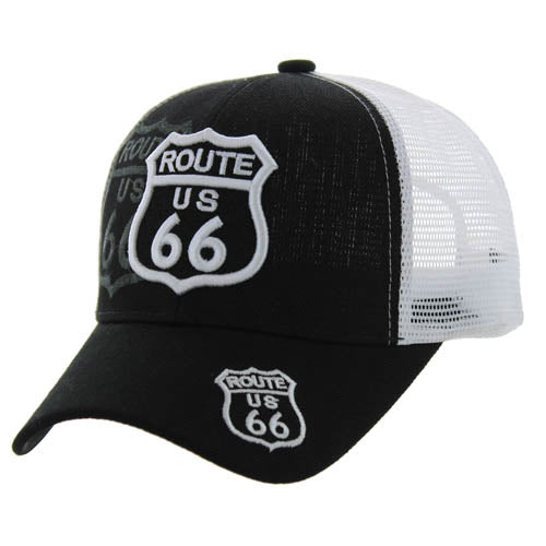 ROUTE 66 Shadow Trucker Mesh Black and White Cap or Hat - H1052