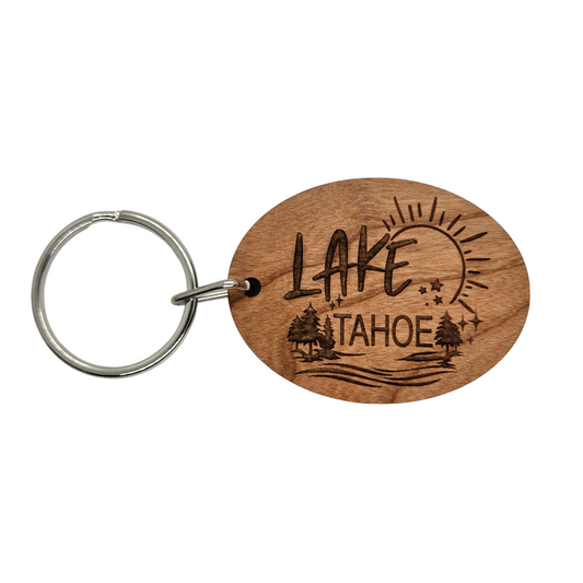 Lake Tahoe Sun Trees Water Keychain Wood Keyring Souvenir Key Ring Key Chain - KC8171