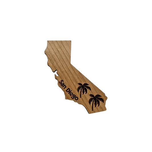 San Diego CA State Shape Palm Trees Wood Magnet Souvenir - M15741