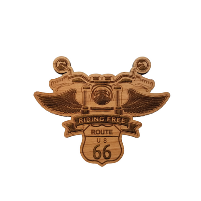 Route 66 Riding Free Biker Wood Magnet Souvenir - M4027