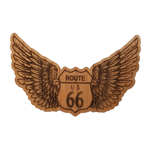 Route 66 Wings Biker Wood Magnet Souvenir - M4028