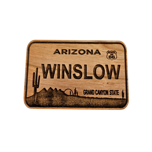 Winslow Arizona Route 66 License Plate Wood Magnet Souvenir - M4051