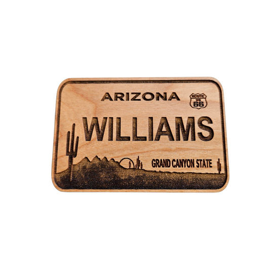 Williams Arizona Route 66 License Plate Wood Magnet Souvenir - M4054