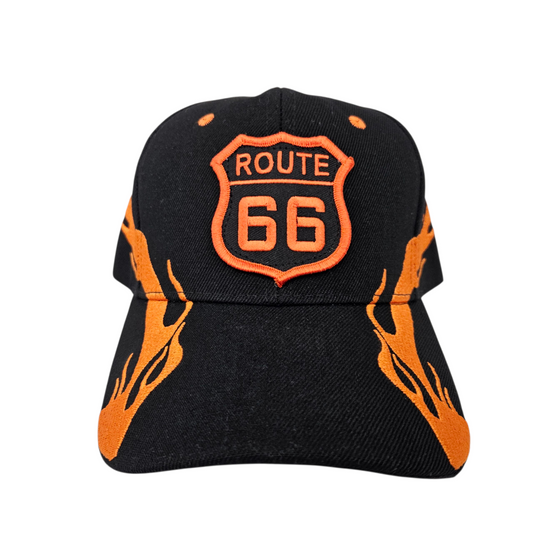 Route 66 Orange Flame Fire Hat or Cap Souvenir - H6876