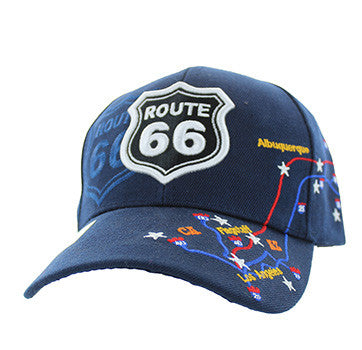 ROUTE 66 Navy Shadow Map Cap Hat -  H1065