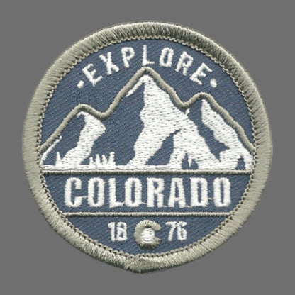 Colorado Patch – Explore Colorado - CO Patch – Colorado Souvenir – Travel Patch – Iron On Mountains Sun Applique 2.25" Circle