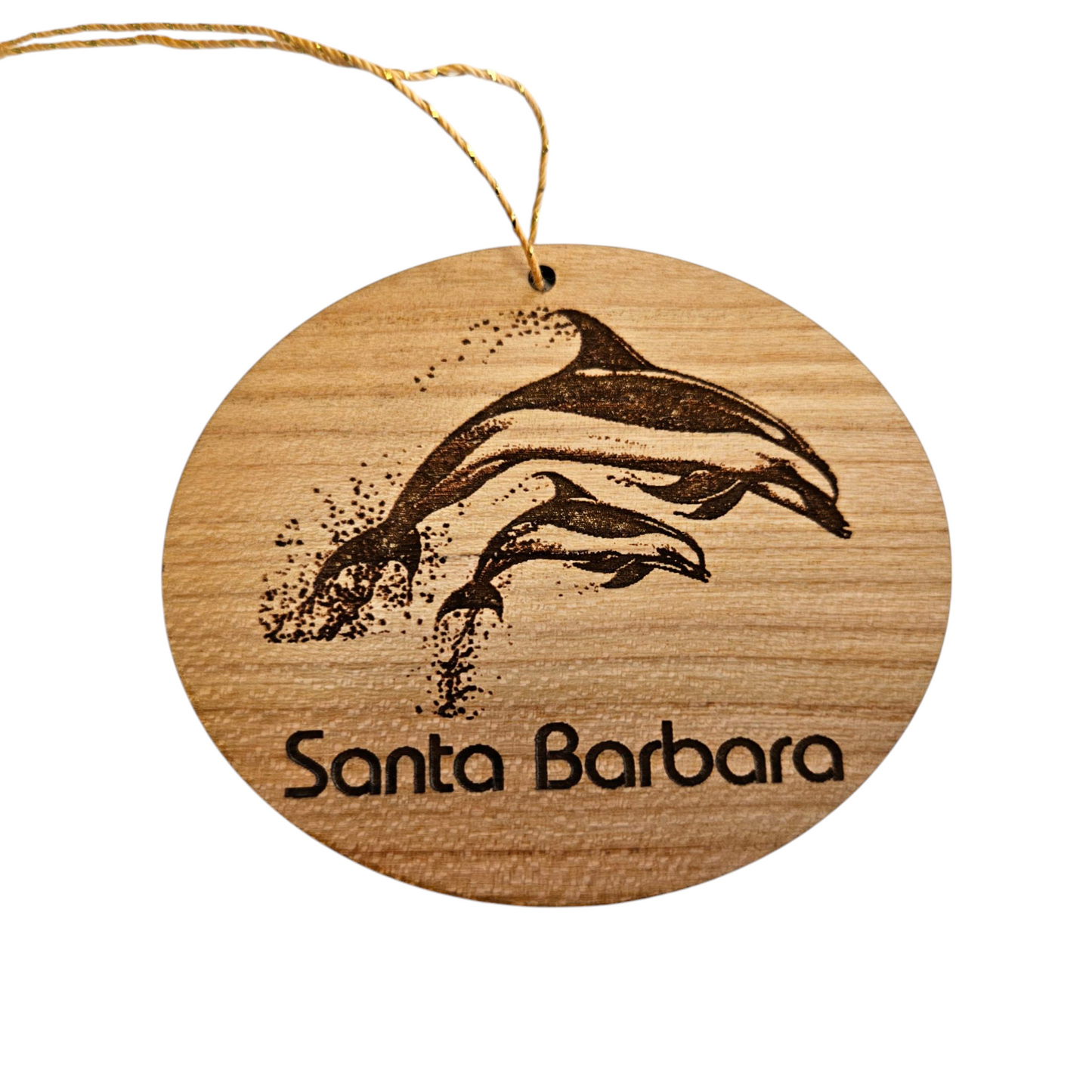 Santa Barbara California Ornament - Handmade Wood Ornament - CA 2 Dolphins 15781
