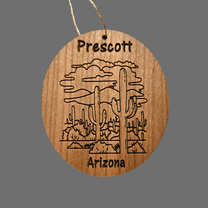 Prescott Arizona Ornament - Cactus Cacti Clouds Handmade Wood Ornament - AZ Souvenir - Christmas Travel Gift Arizona