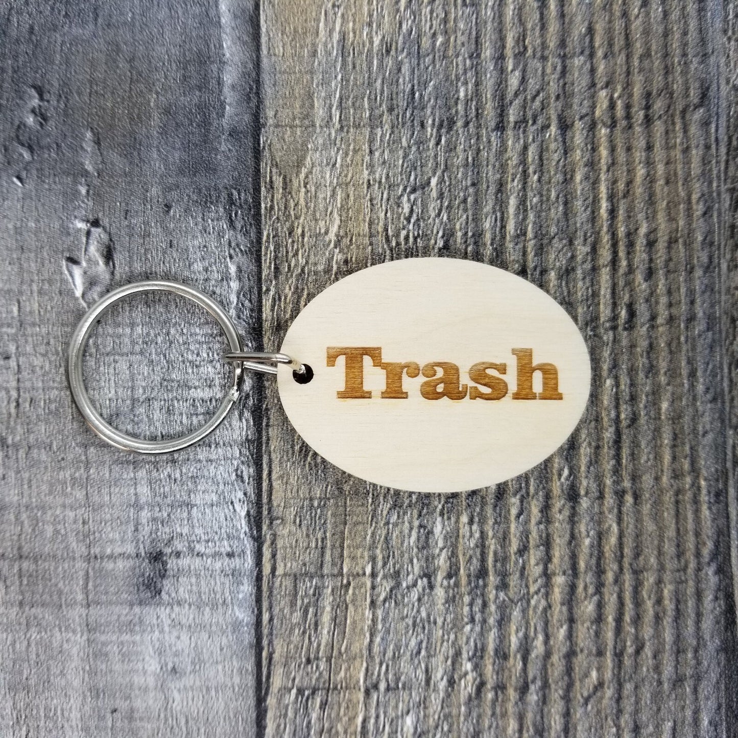Trash Wood Keychain Key Ring Keychain Gift - Trash Text Key Marker KC8157