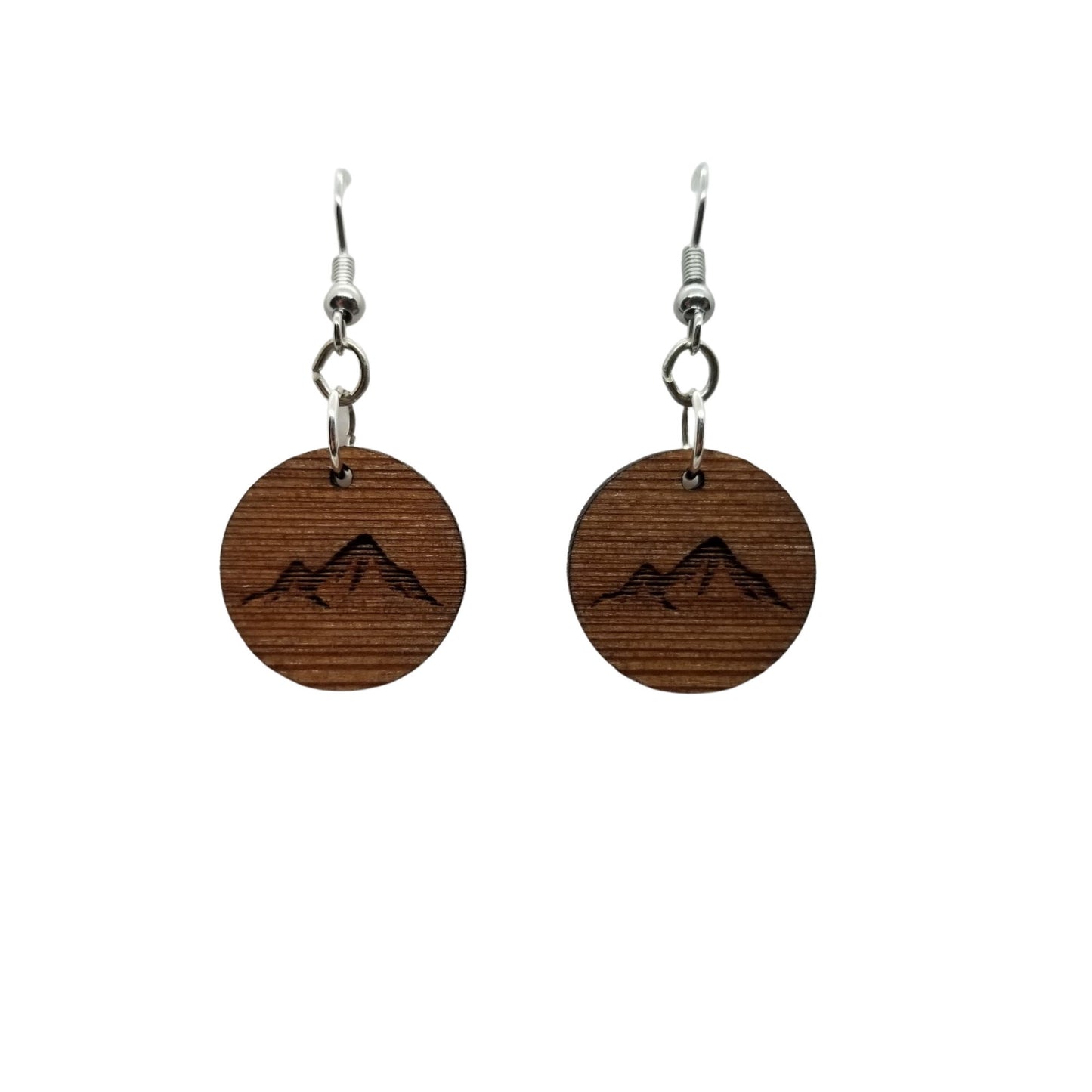 Wood Earrings - Mountain Engraved Wood Earrings - Dangle Earrings - Souvenir Keepsake - Anniversary Gift - D8