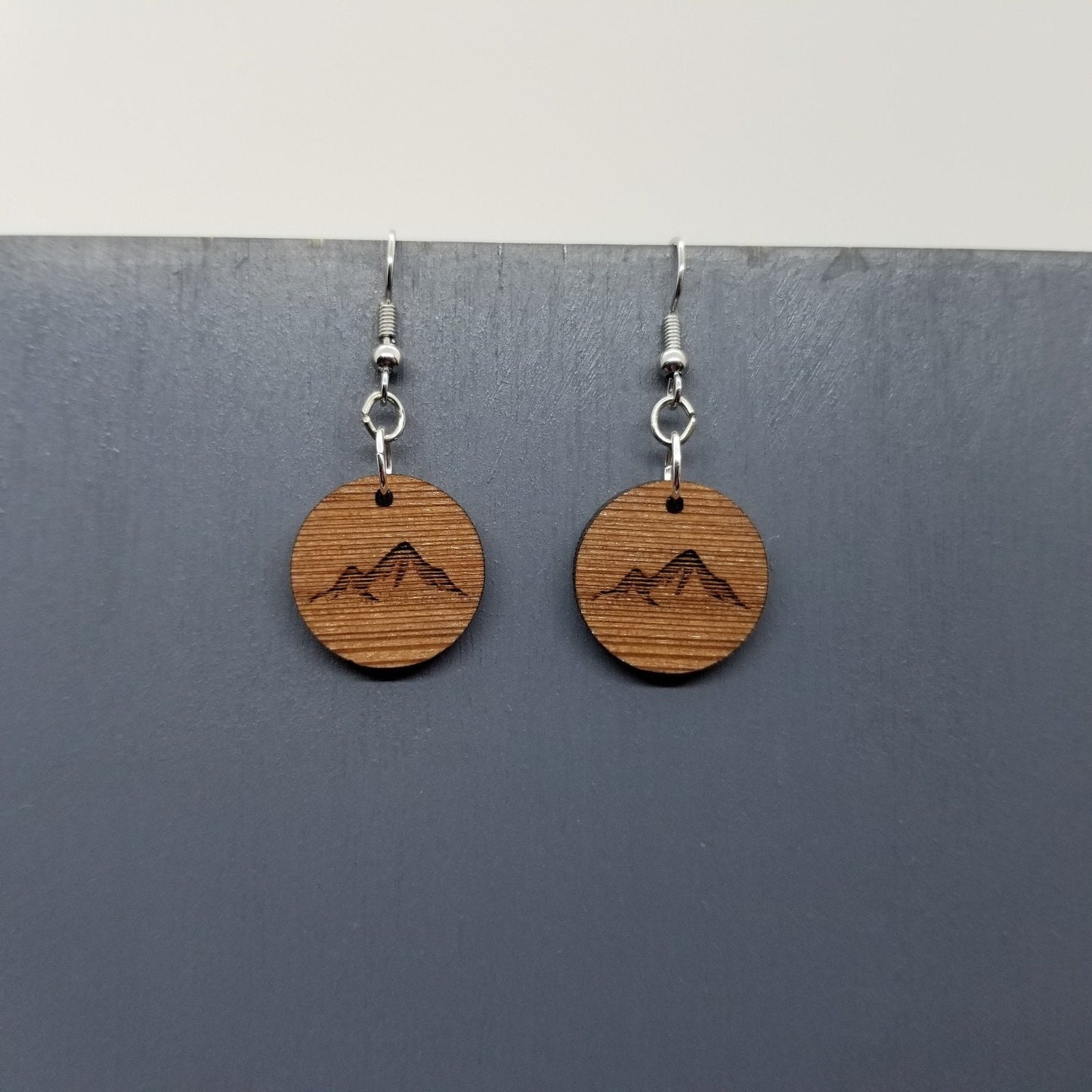 Wood Earrings - Mountain Engraved Wood Earrings - Dangle Earrings - Souvenir Keepsake - Anniversary Gift - D8